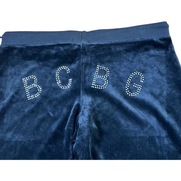 Y2K BCBGmaxazria Velour Rhinestone Logo Straight Leg Pants Black Size Large - Picture 6 of 8
